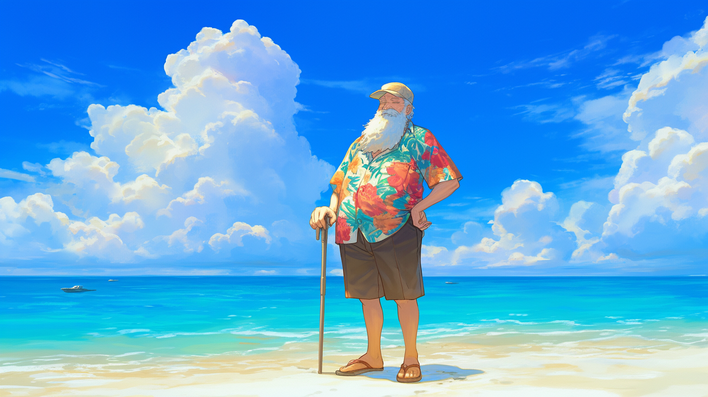 An Elderly Man on a Tropical Beach