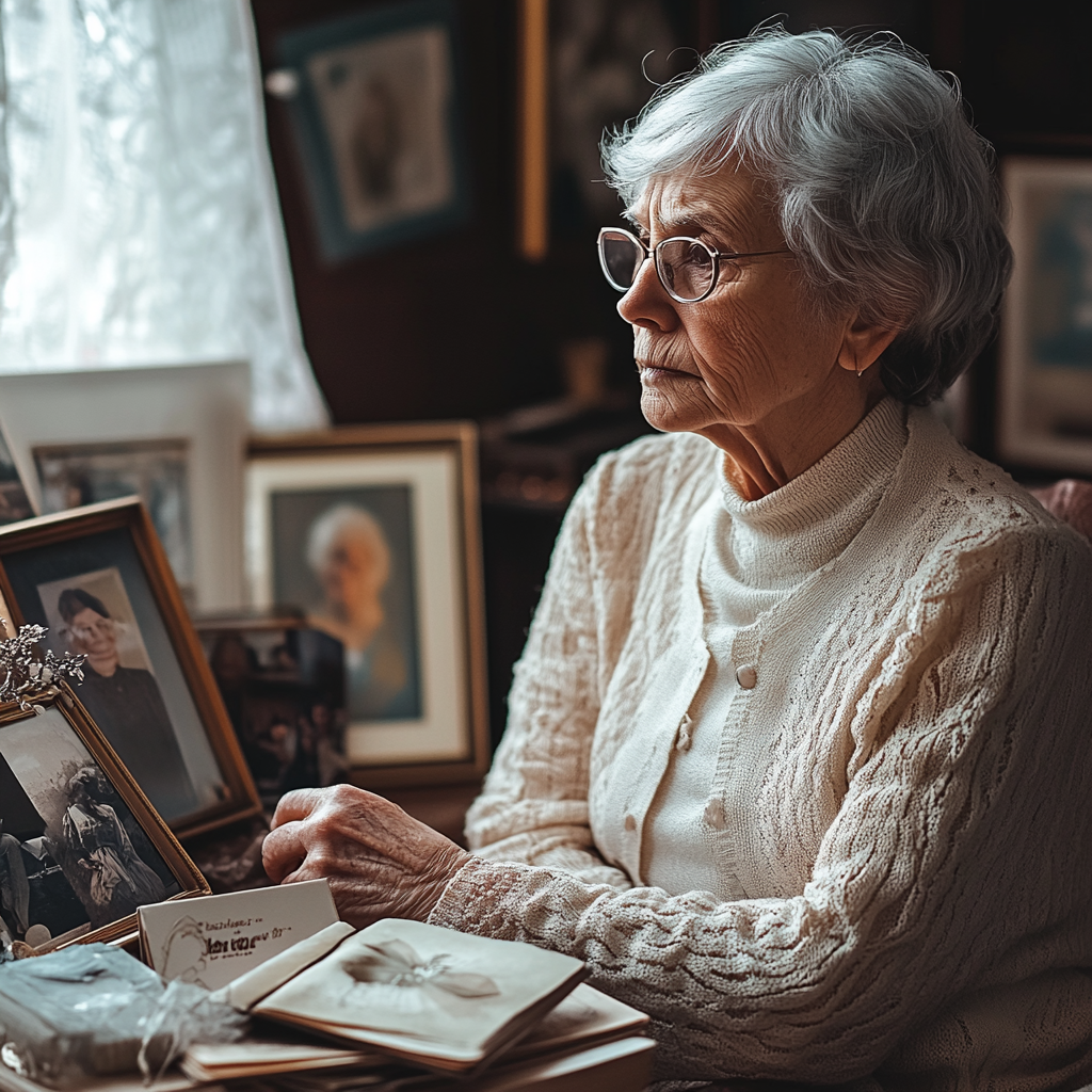 An Elderly Person Reflects Surrounded by Memories