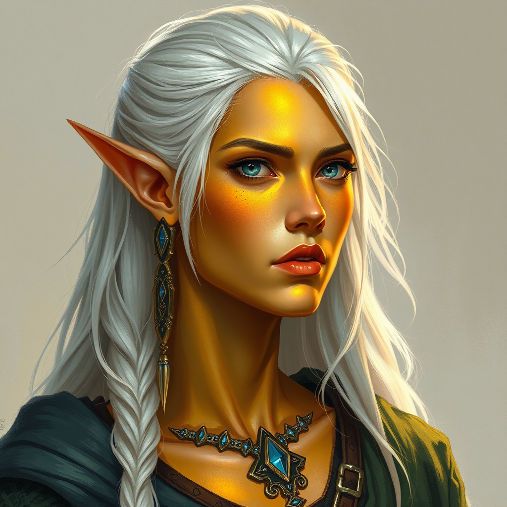 An Elf with Gold Skin and Silver Hair