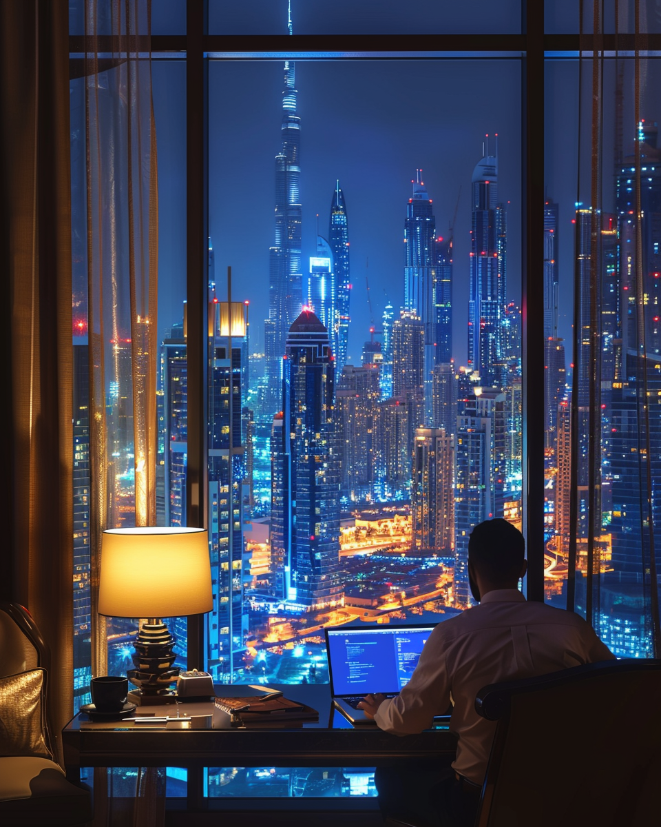 An Entrepreneur Working in Luxurious Hotel Suite in Dubai