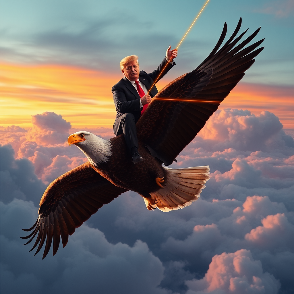 An Epic Scene of Donald Trump Riding Eagle