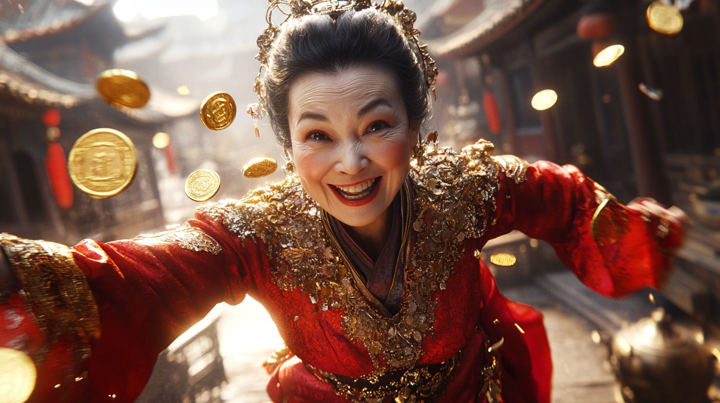 An Evil Chinese Woman in Red Dress Dancing