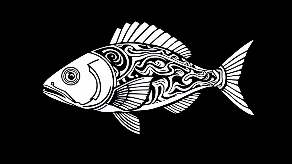 An Illustrated Maori-Style Fish in Black and White.