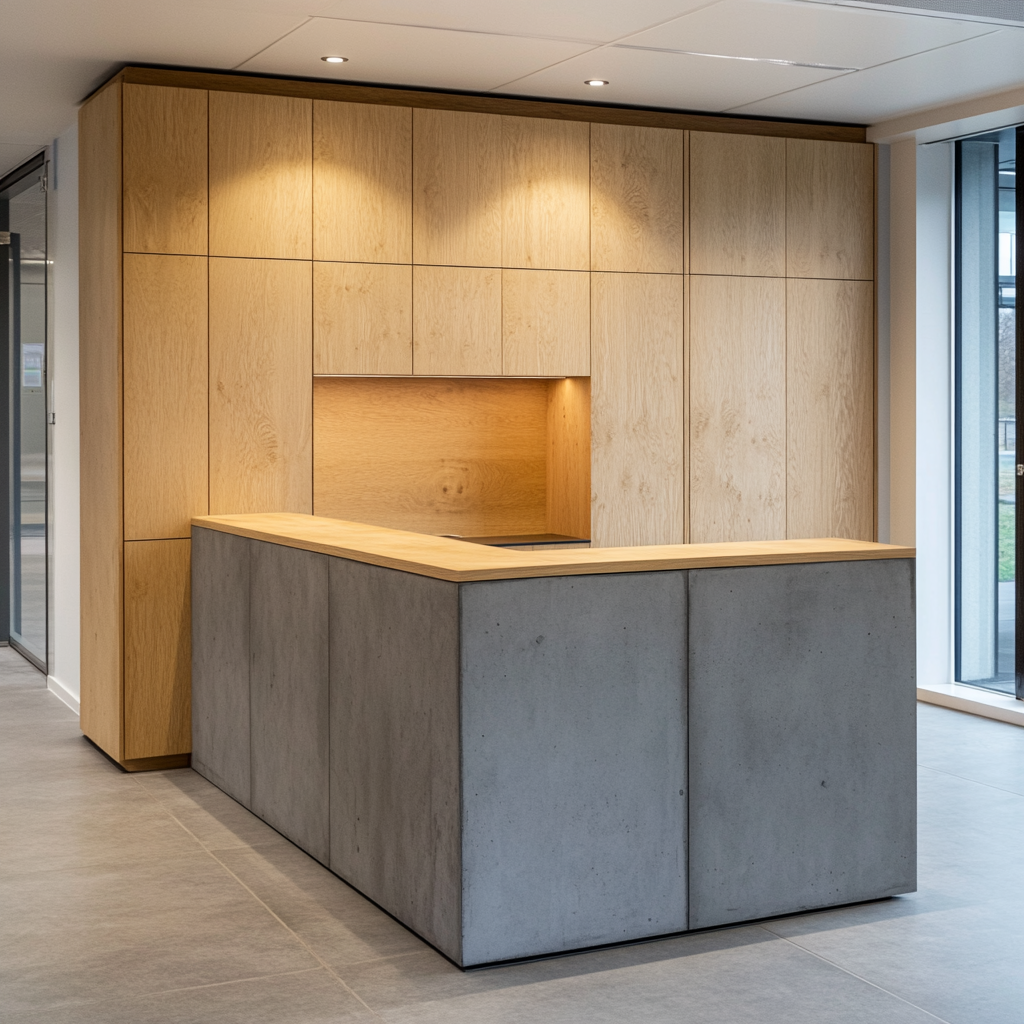 An Industrial Style Foyer with Concrete Kitchen