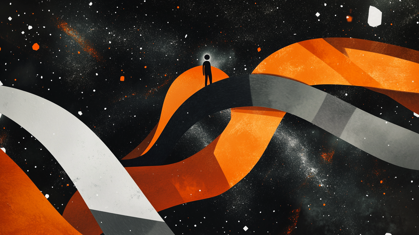 An Interstellar Journey Through Orange and Gray Ribbons