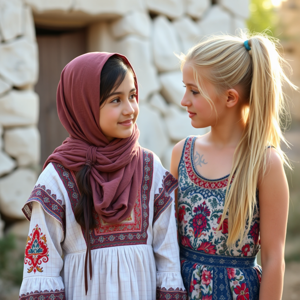 An Iranian girl talks to a beautiful British girl.