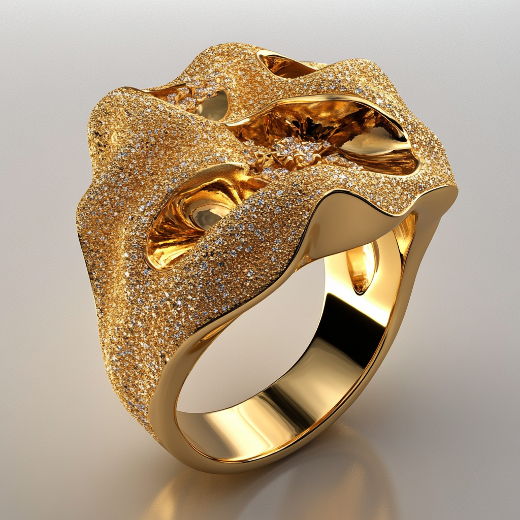 An Irregular Abstract Osmanthus-themed Gold Ring with Diamonds