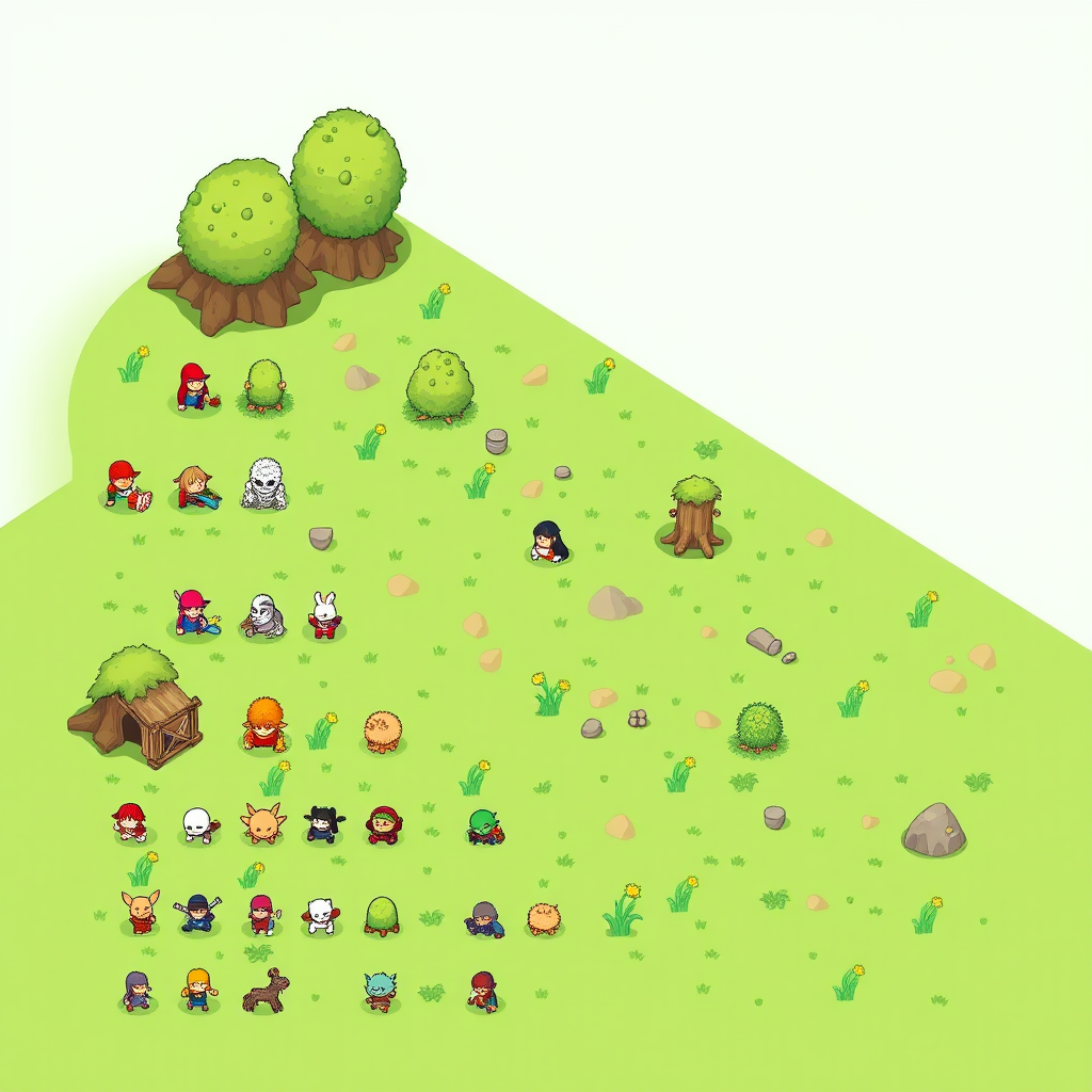 An Isometric Game with Multiple Sprites on Grassland