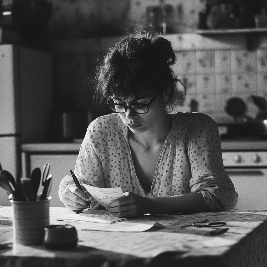 An Upset Woman Writing a Letter in 1992