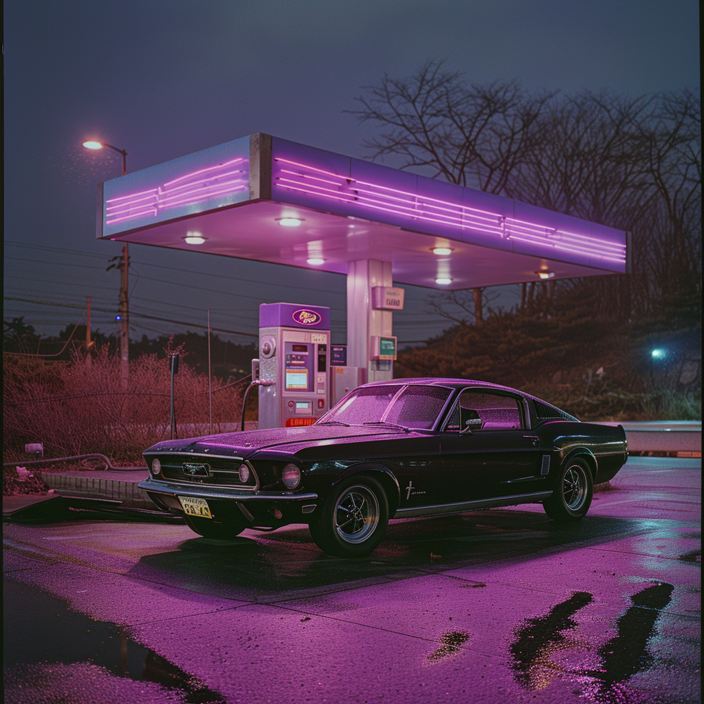 An abandoned petrol station in Seoul at night