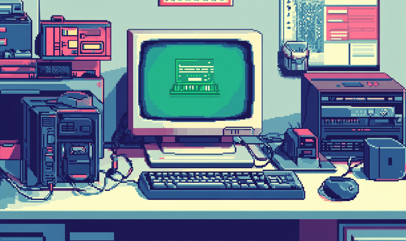 An artistic retro pixel image of technology gap.