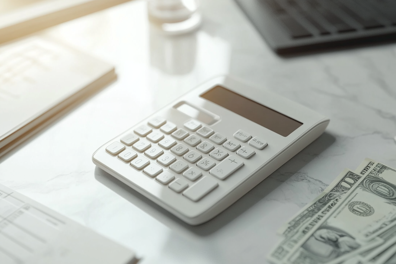 An elegant calculator and currency on clean desk