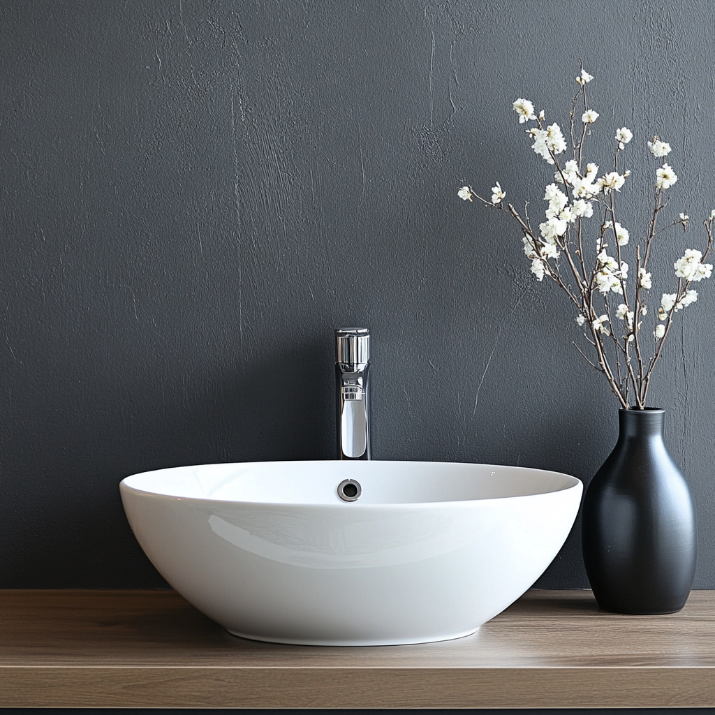 An elegant company bathroom sink front view.