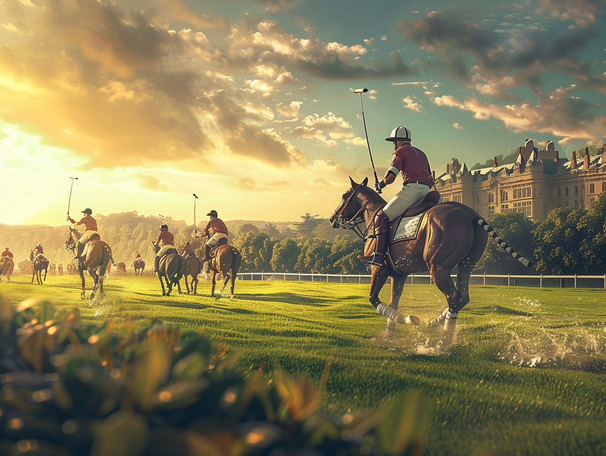 An elegant polo game on horseback, high resolution.