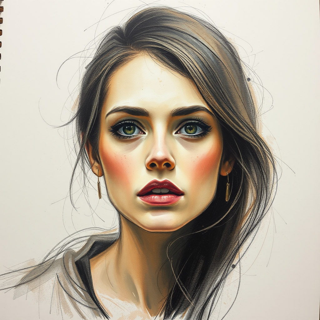 An intriguing woman in expressive pastel style.