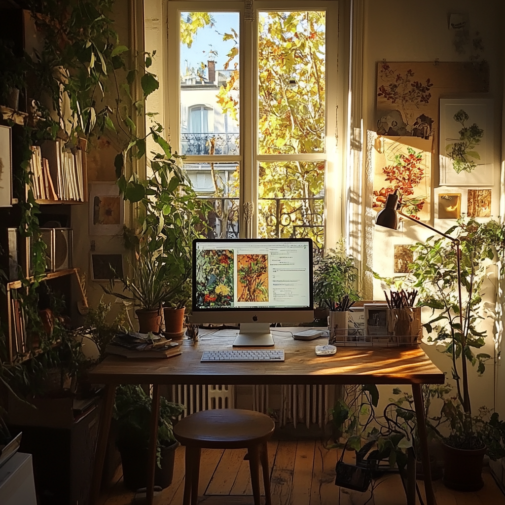 An office room seen from a computer screen