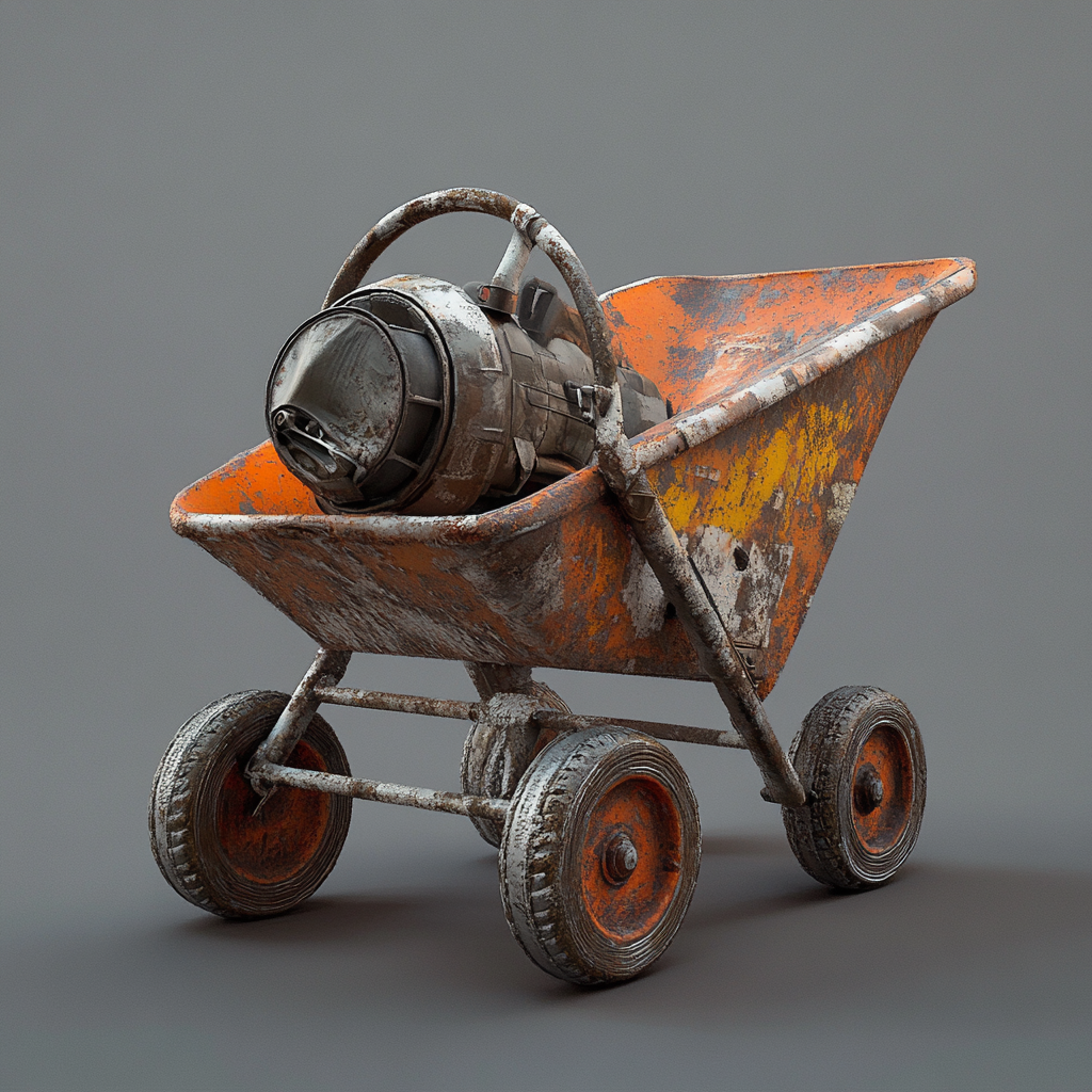 An old wheelbarrow with a useless turbo booster.