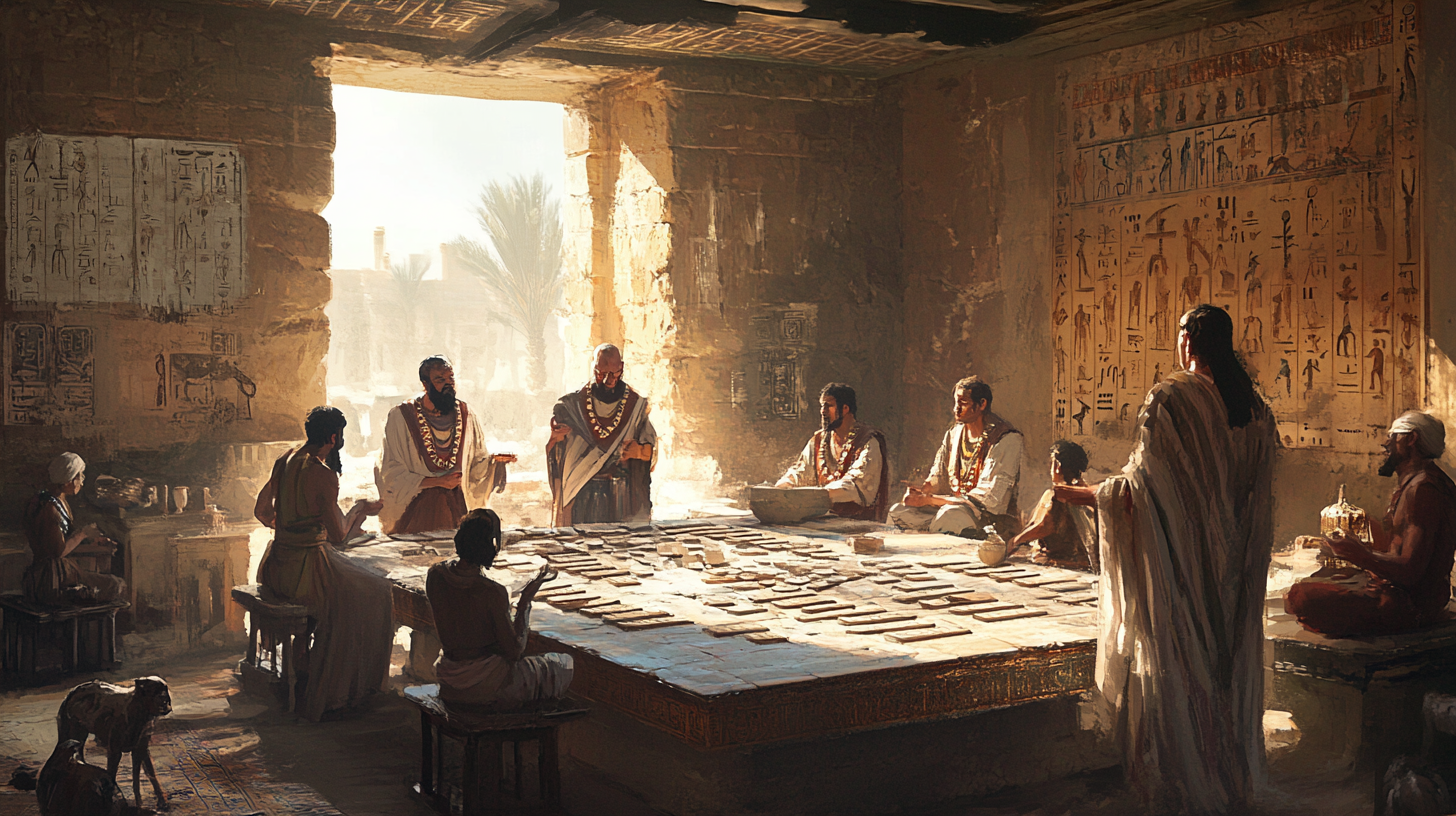 Ancient Scholars Studying Cuneiform in Uruk Library