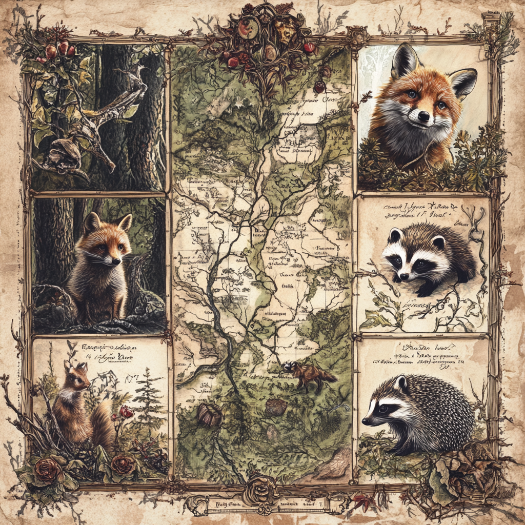 Ancient Woodland Map with Victorian Animal Illustrations