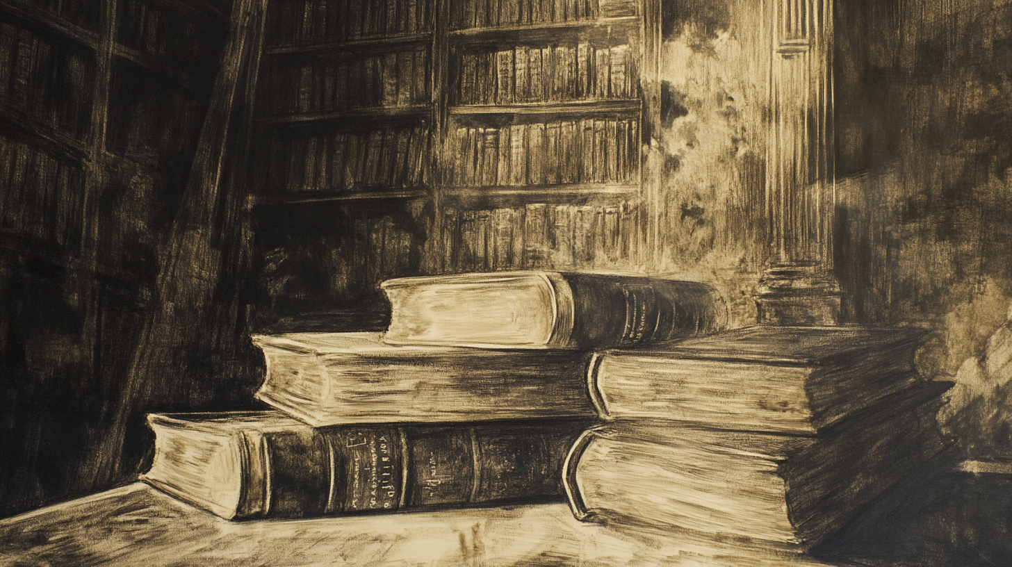 Ancient library with emotional sepia art