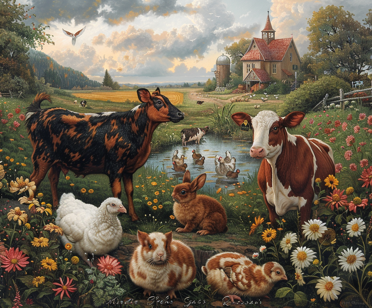 Animals on a Farm in a Painting