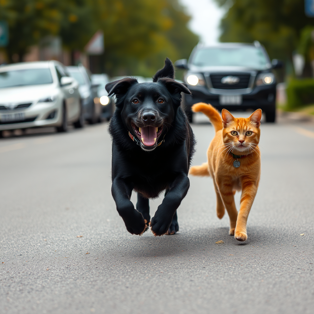 Animals run in street between cars.