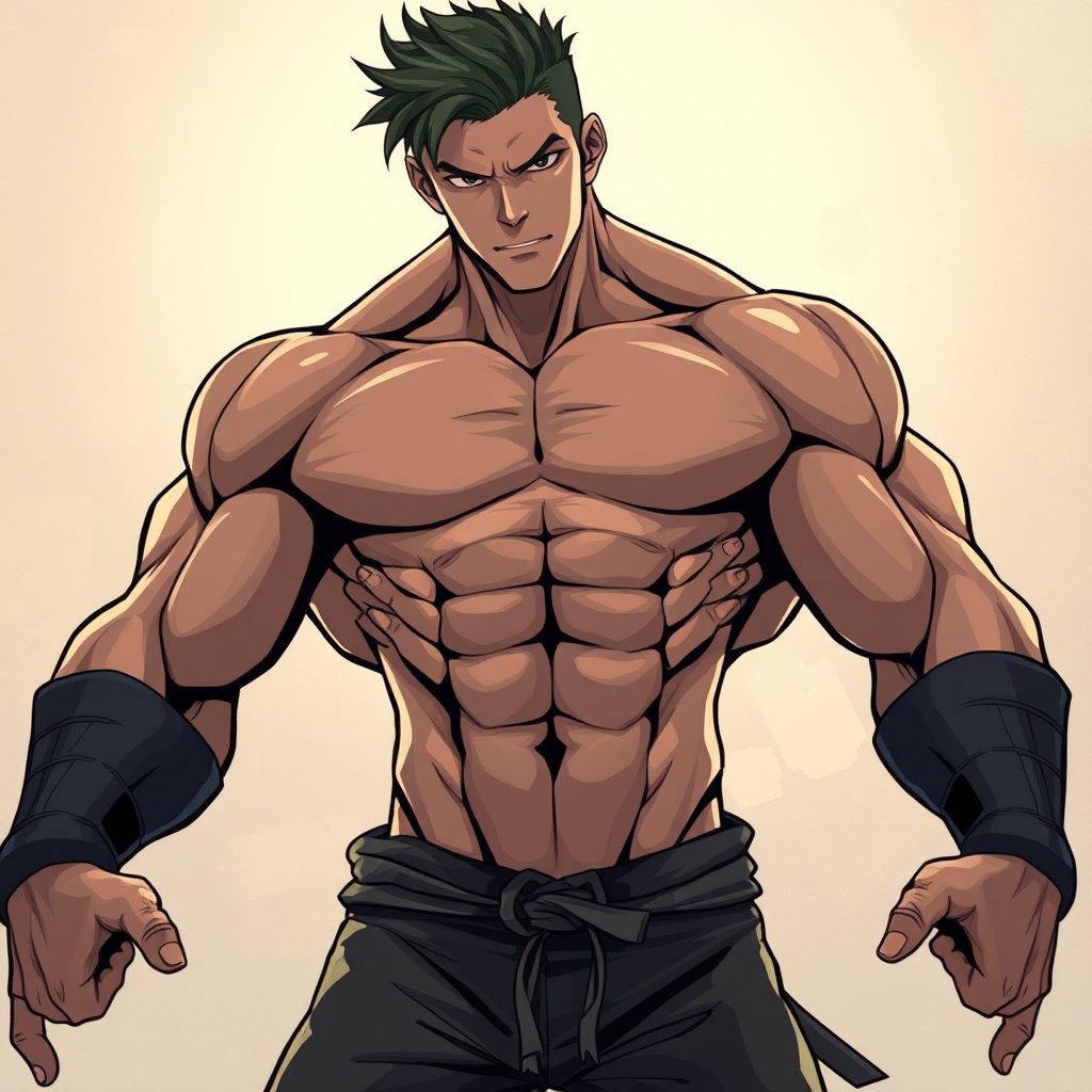 Anime Boy With Strong Muscles and Oiled Body