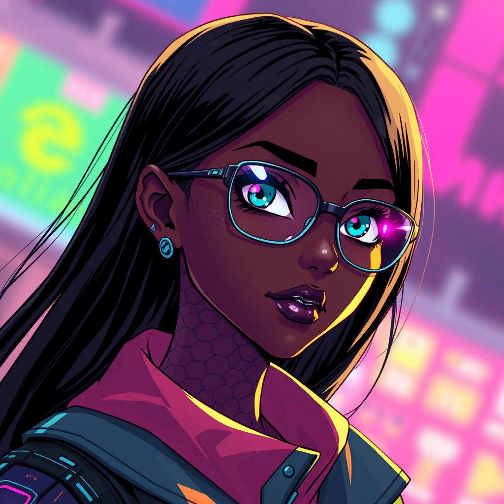 Anime Cyberpunk Girl with Hexagon Skin Pattern