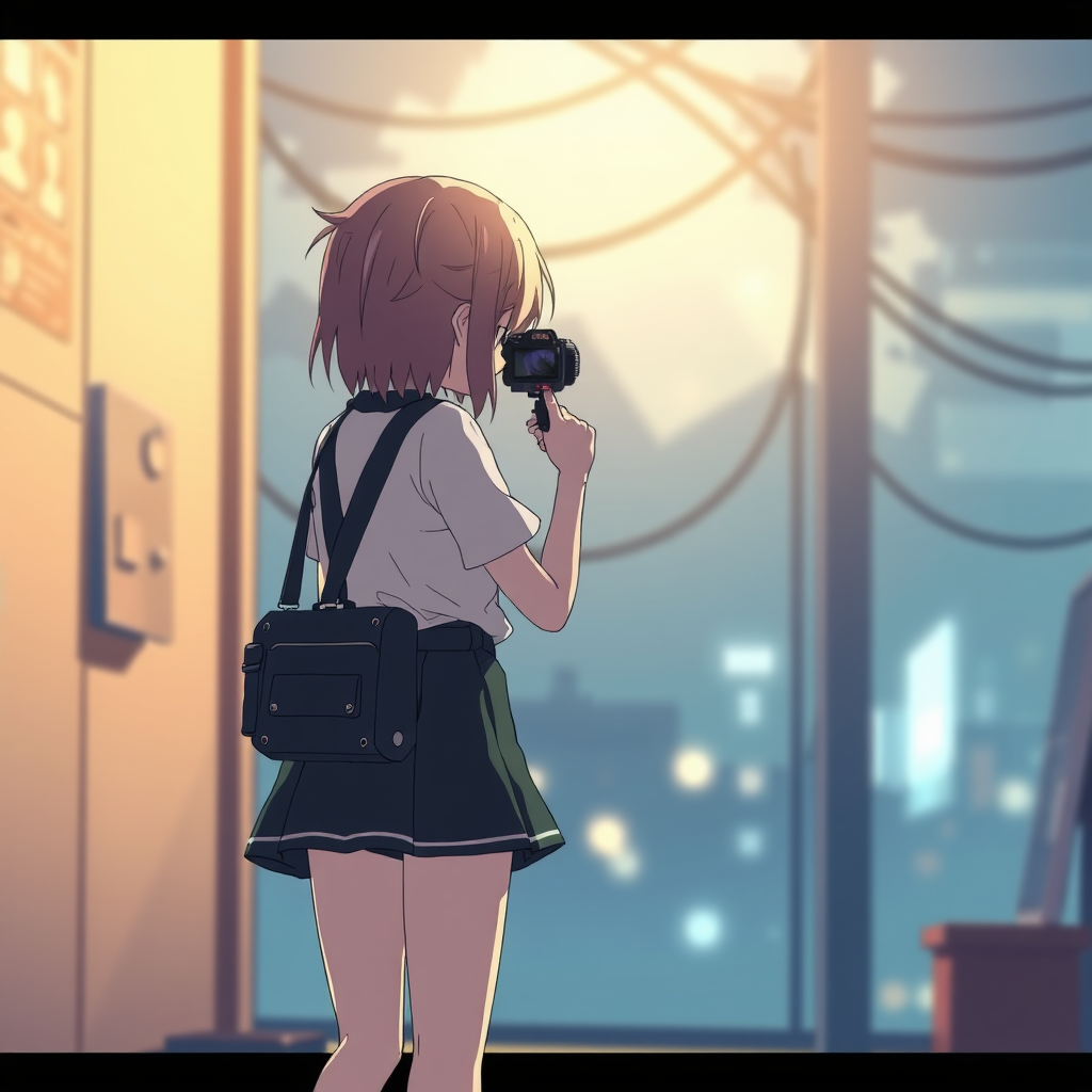 Anime Girl with Camera from Low-Angle View