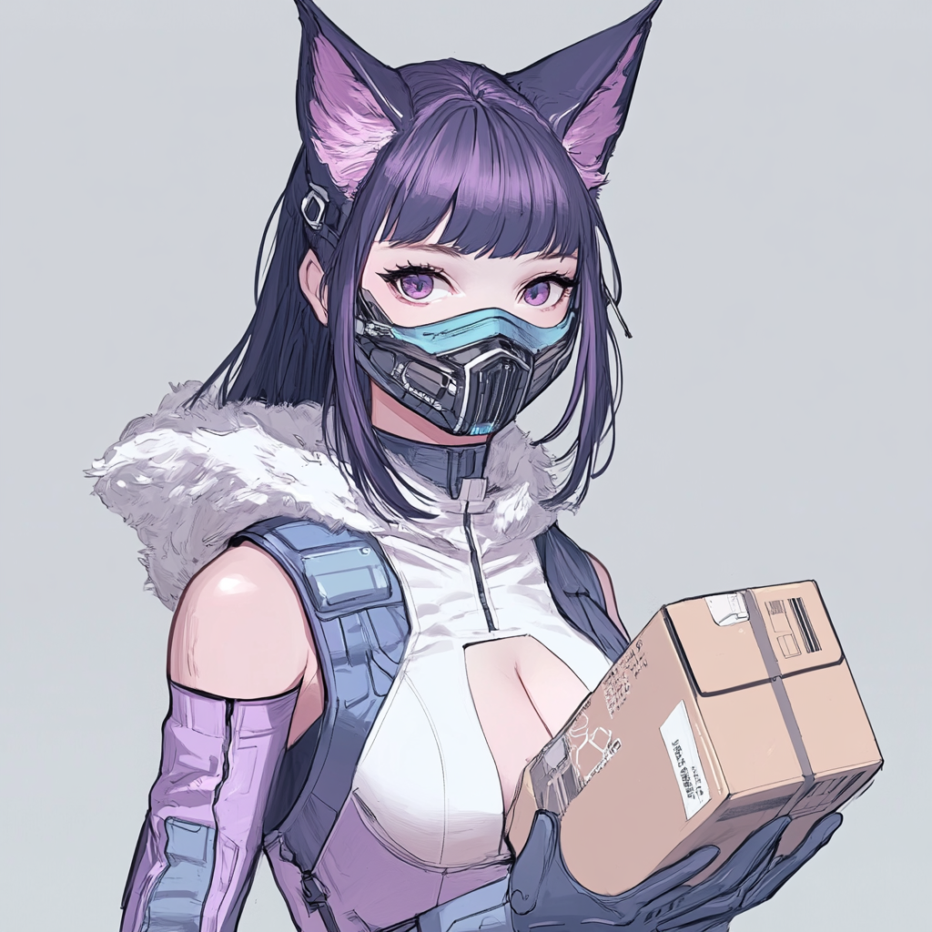 Anime Girl with Futuristic Outfit Holding Package