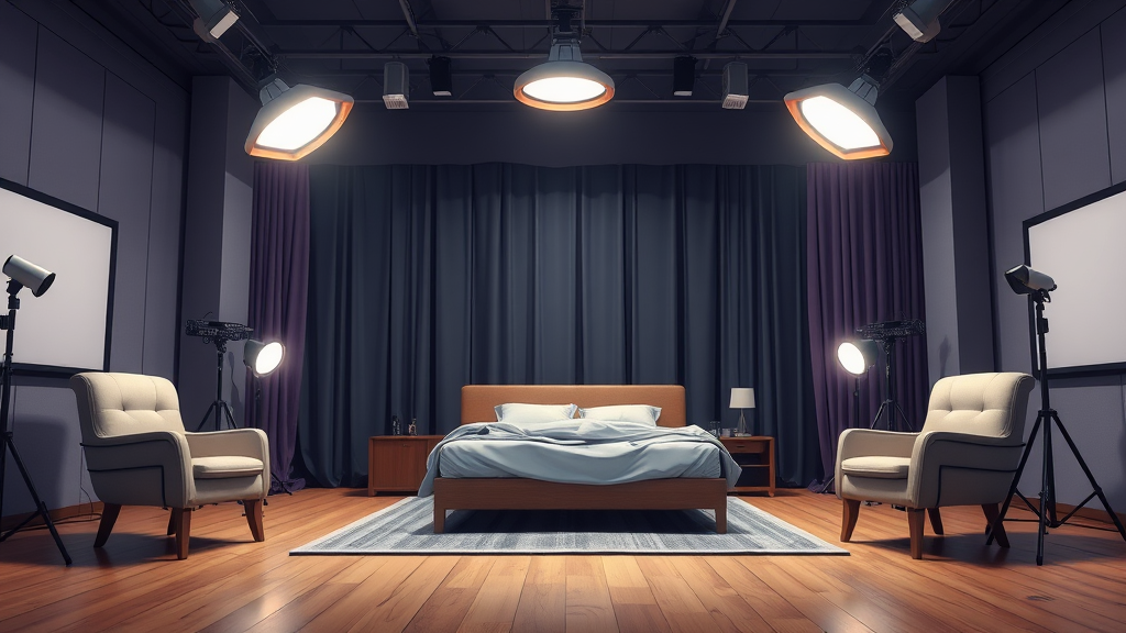 Anime TV Studio with Bed and Three Chairs