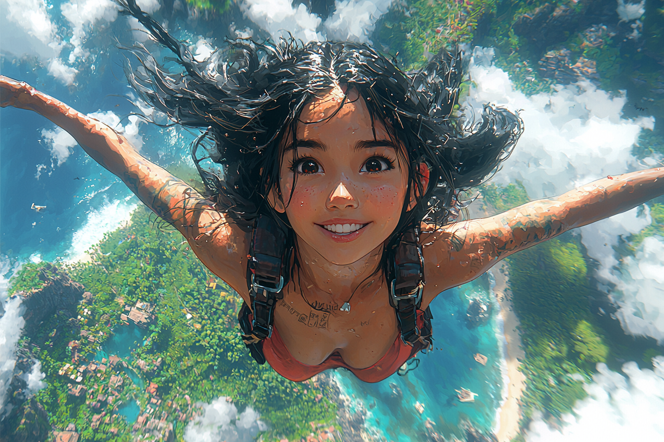 Anime with hand-drawn techniques, expressive colors, fantastical landscapes.