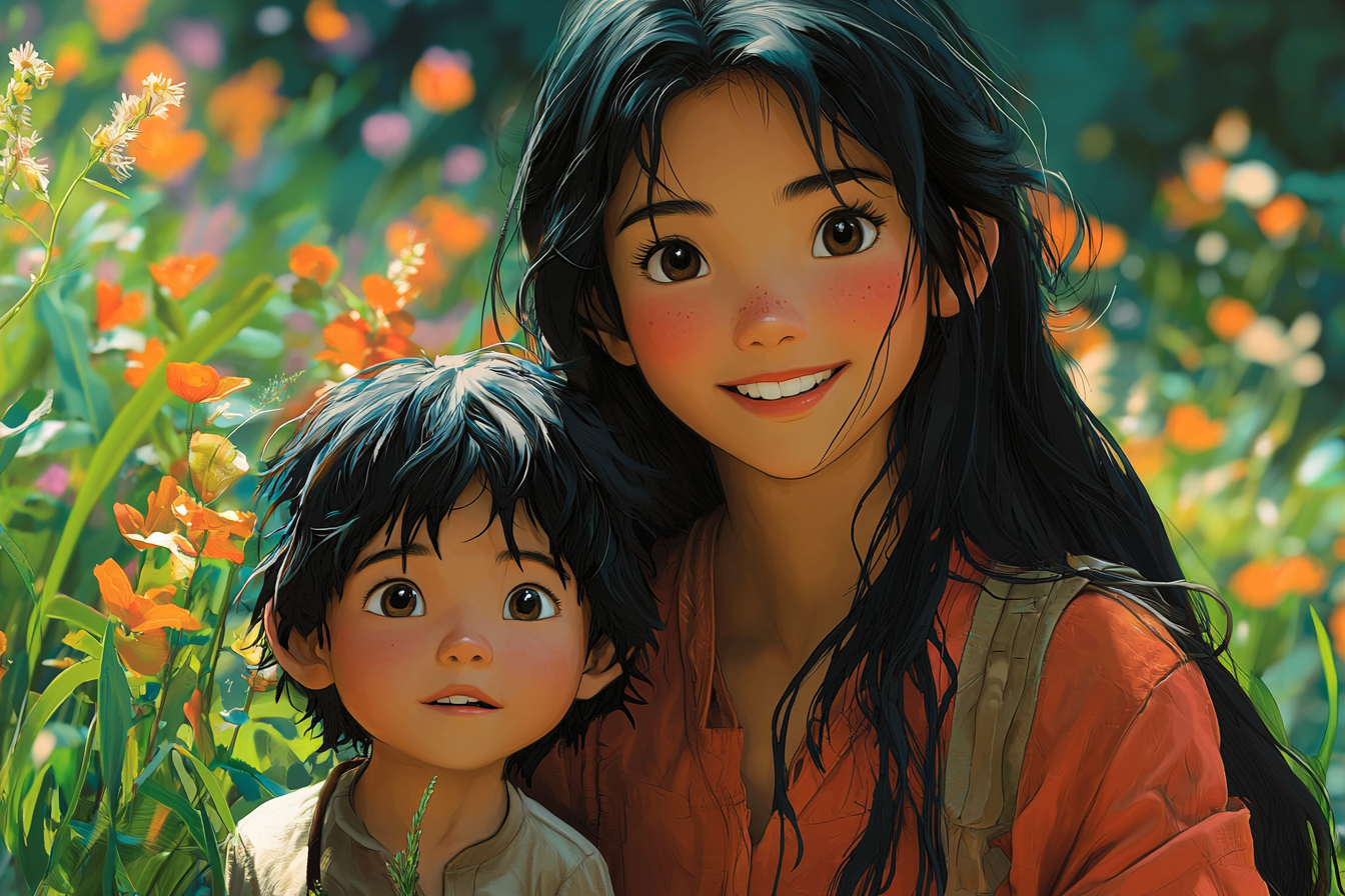 Anime with hand-drawn techniques, vibrant colors, fantastical landscapes.