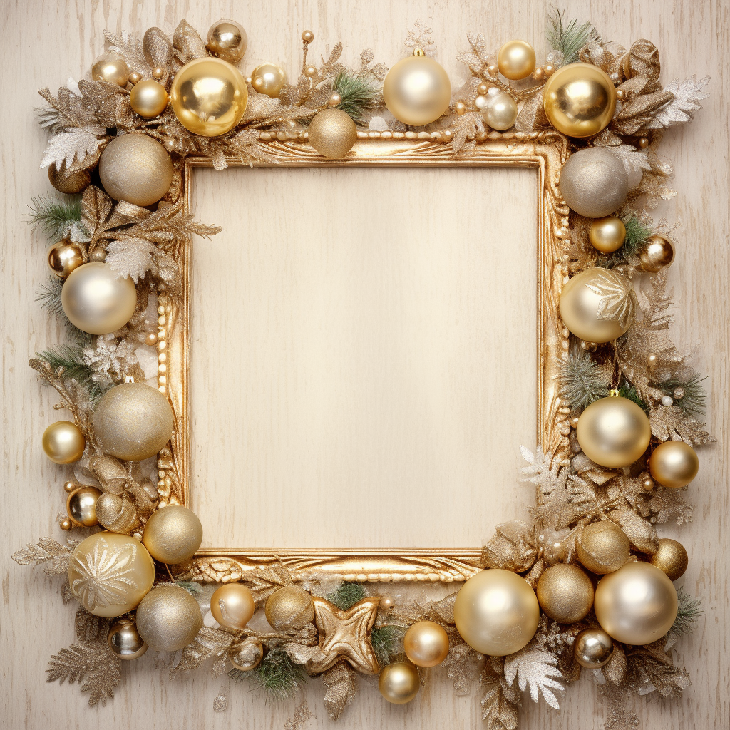 Antique frame with Christmas decorations in oil painting