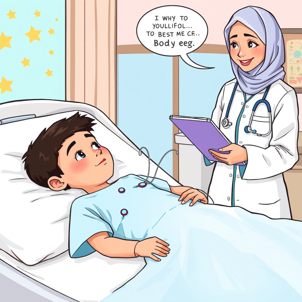 Arab Doctor Conducts EEG on Young Boy in Hospital