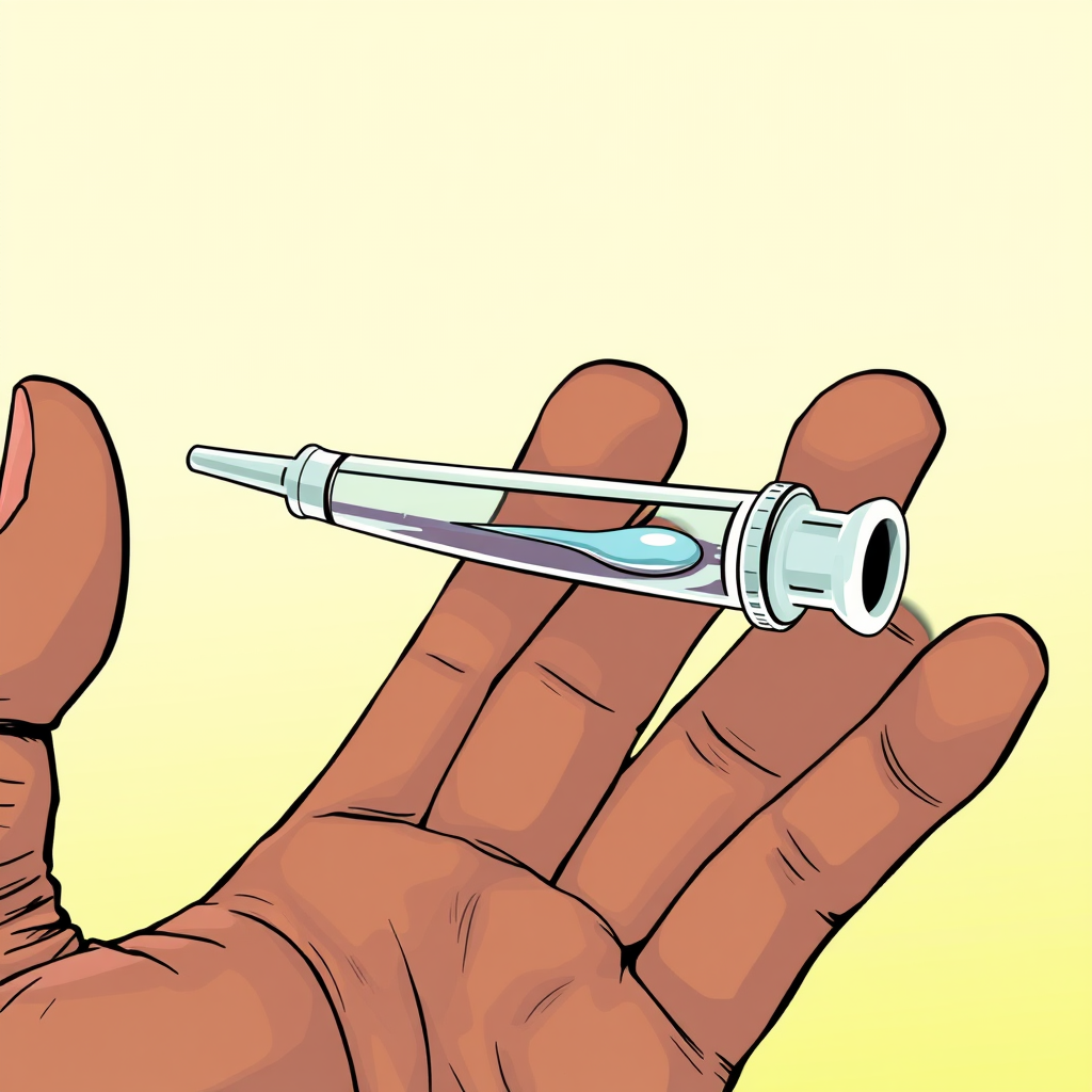 Arab Hand Holding Saliva Sample in Clinical Environment
