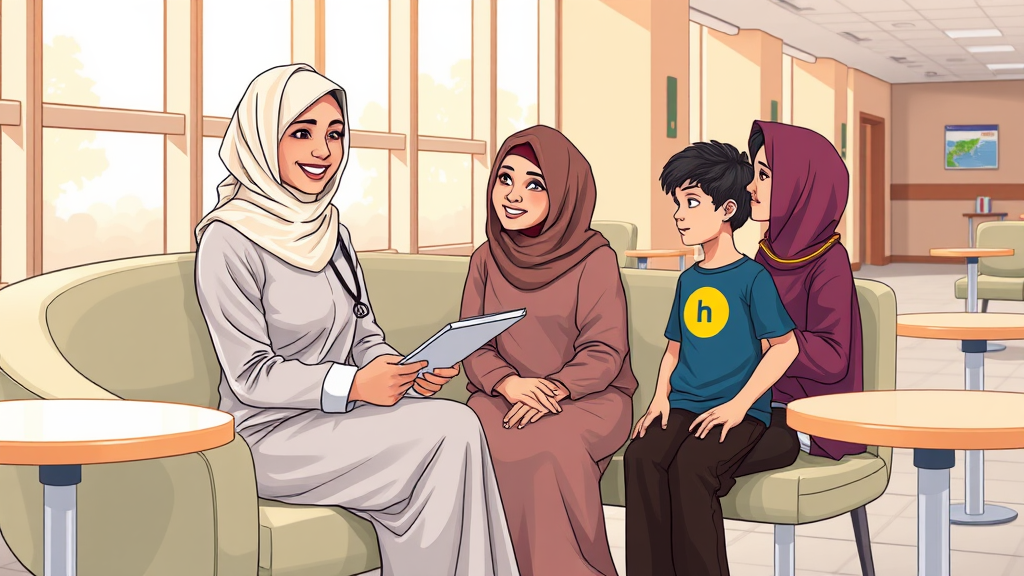 Arab Healthcare Worker Attends to Mother and Child