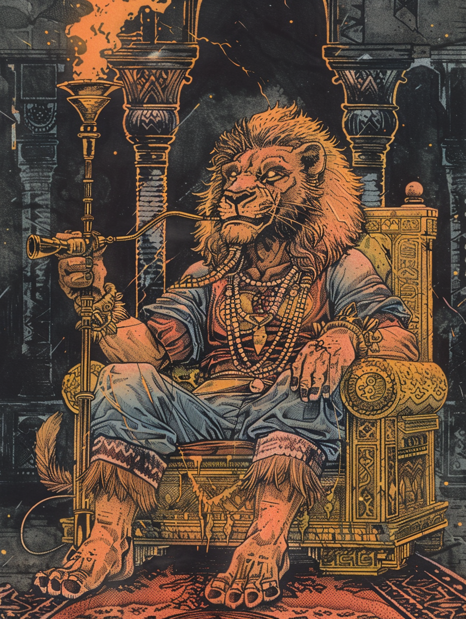 Arab Lion Merchant's Aura in Vintage Card Illustration