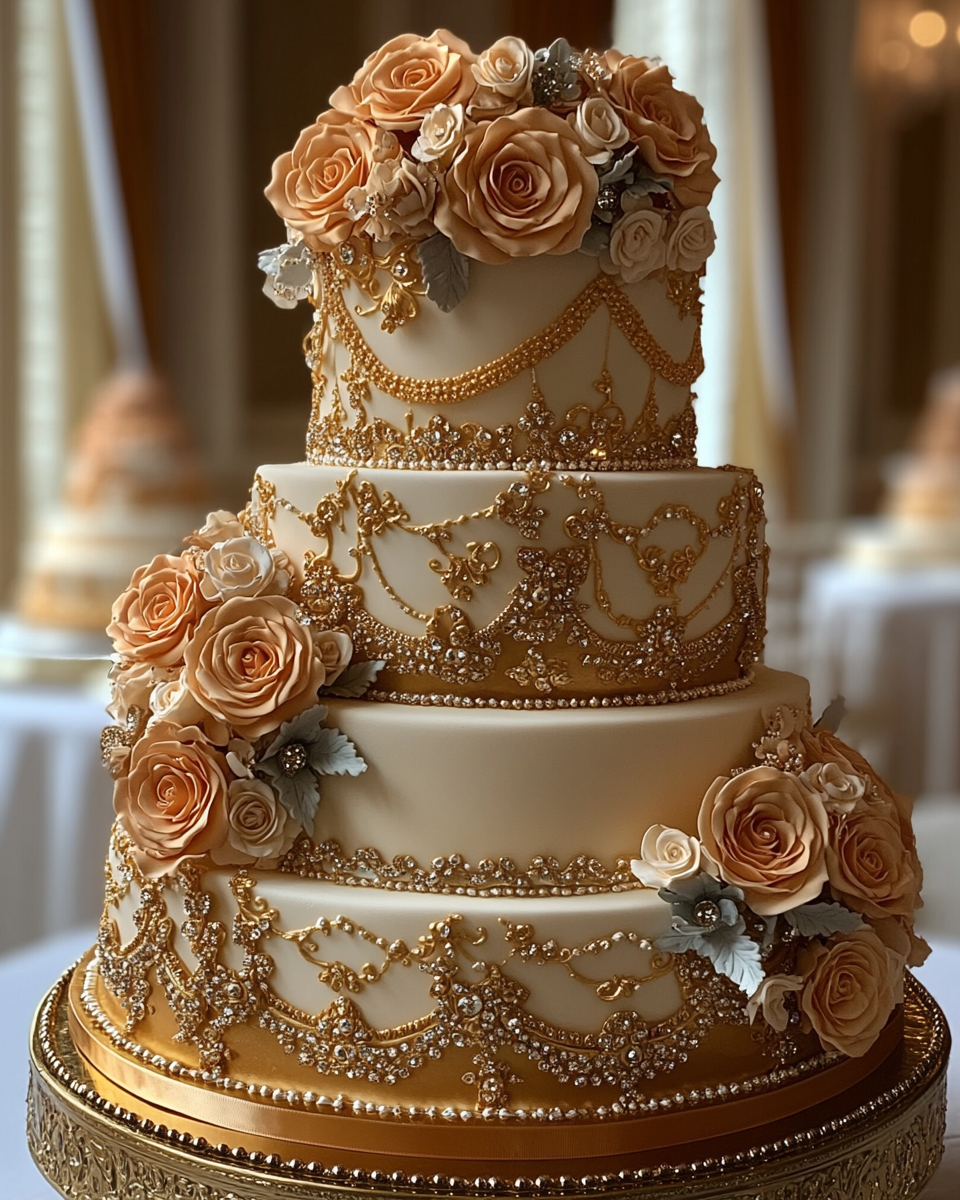 Arabic Inspired Tangerine and Gold Tiered Cake