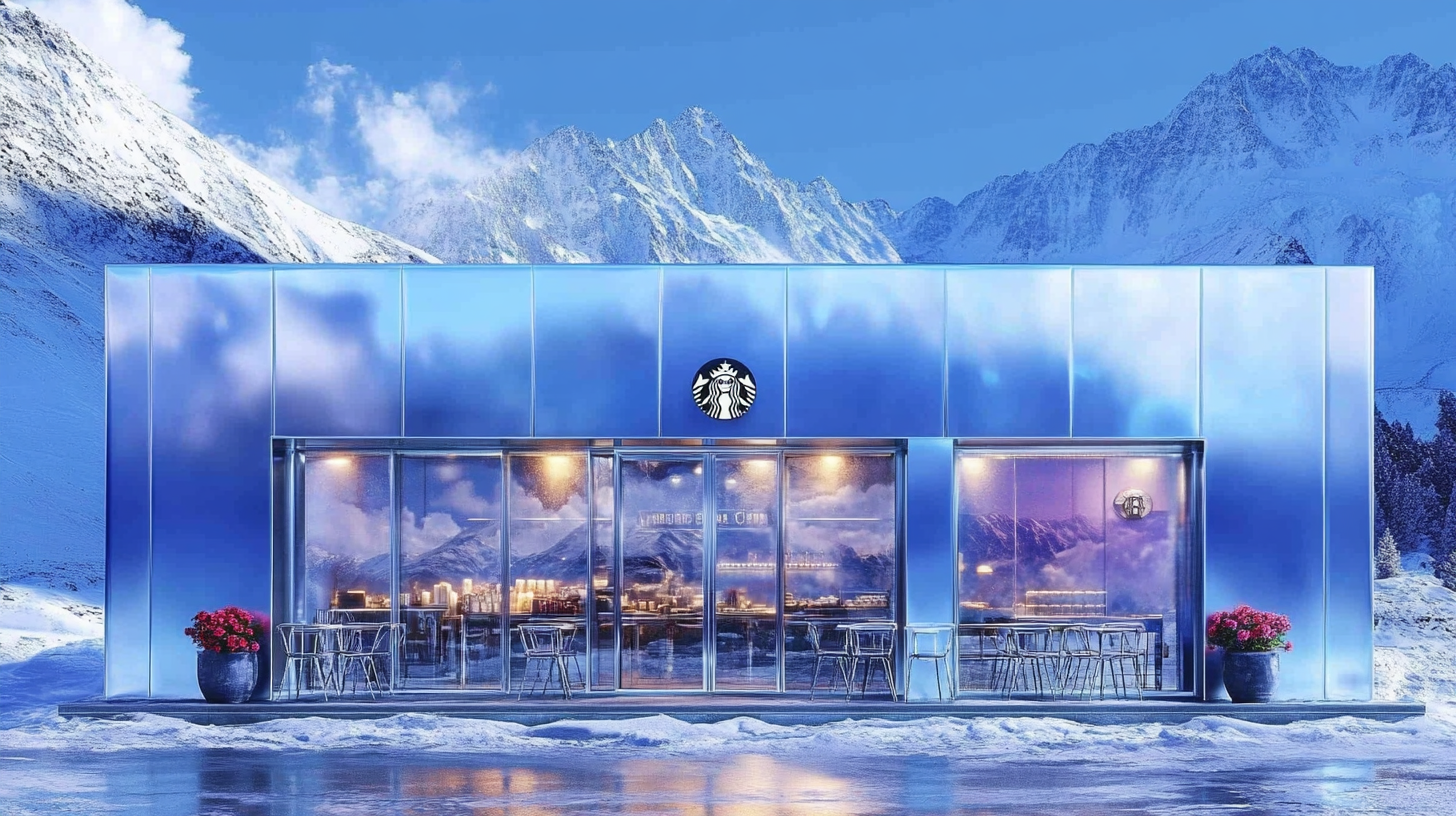 Arctic Starbucks Coffee Shop in snowy landscape