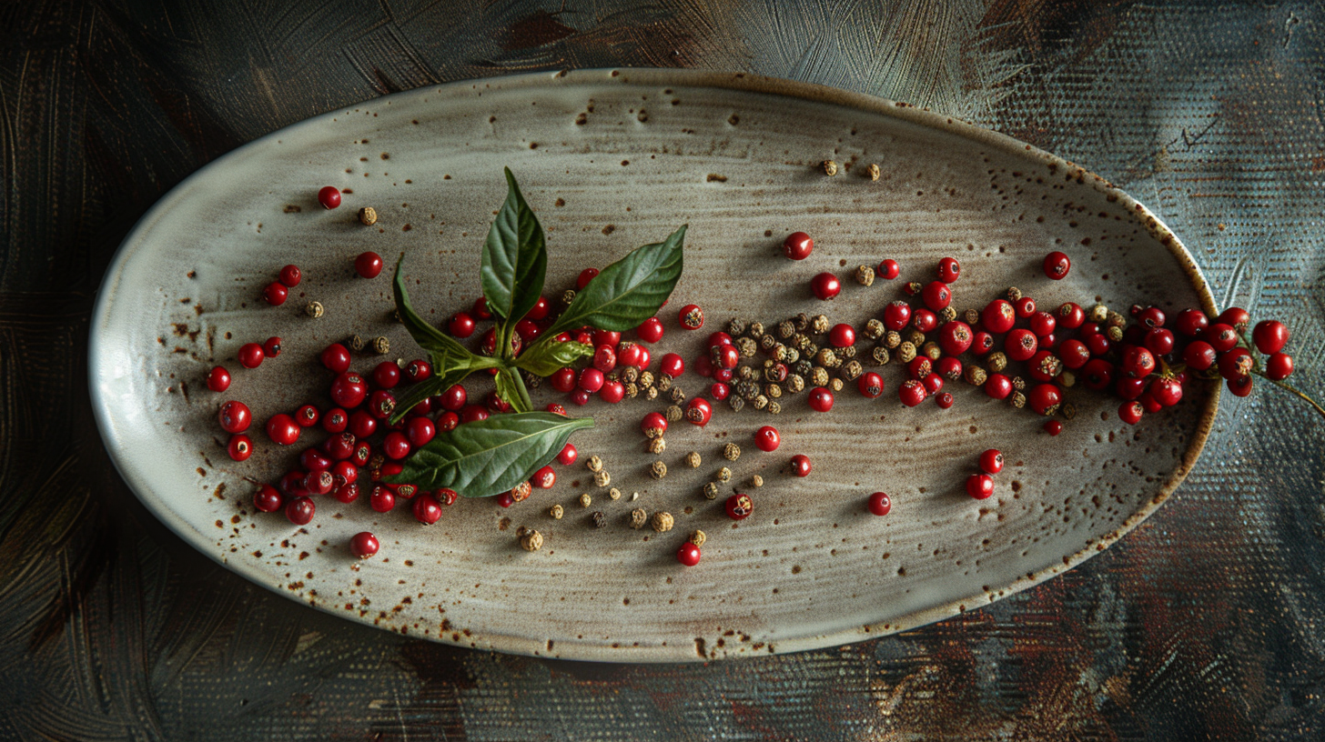 Artistic Arrangement of Kampot Pepper on Porcelain Plate