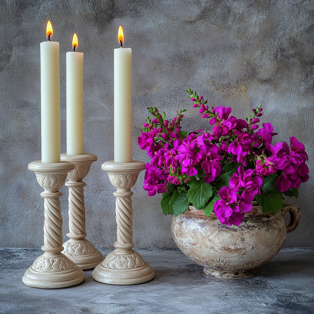 Artistic Shabbat Scene with Candles and Chalatas