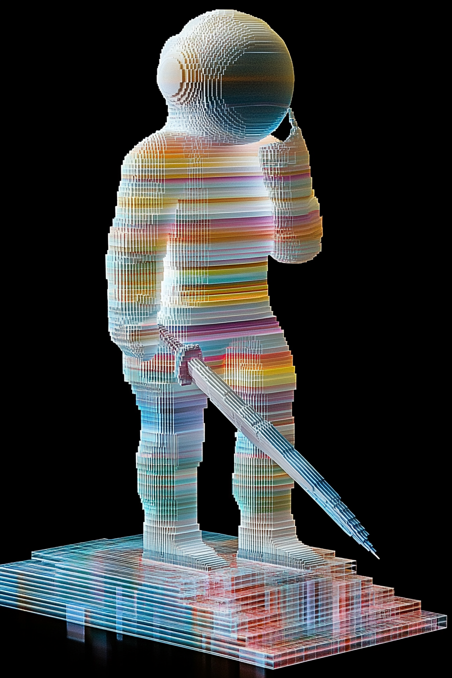 Astronaut Fighter in Purple Pixelated 3D