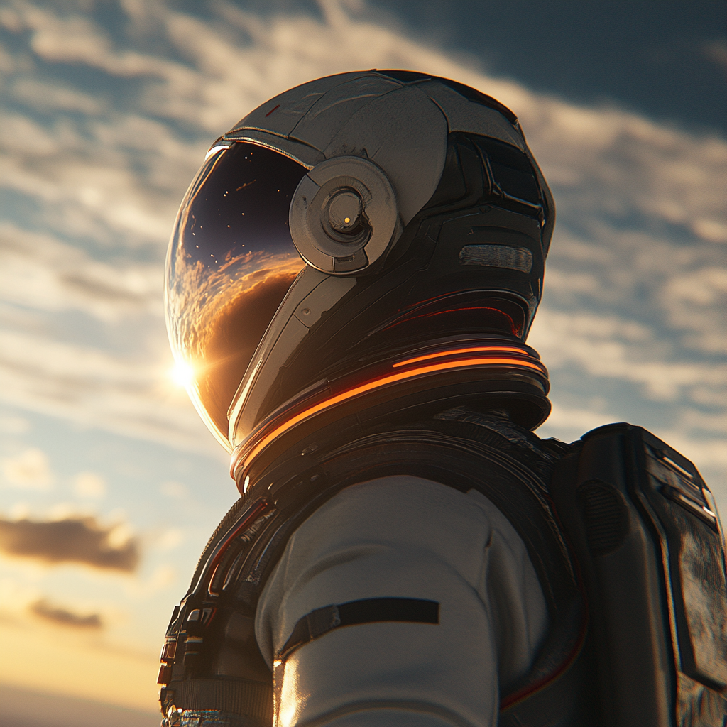 Astronaut in Space with Glowing Helmet