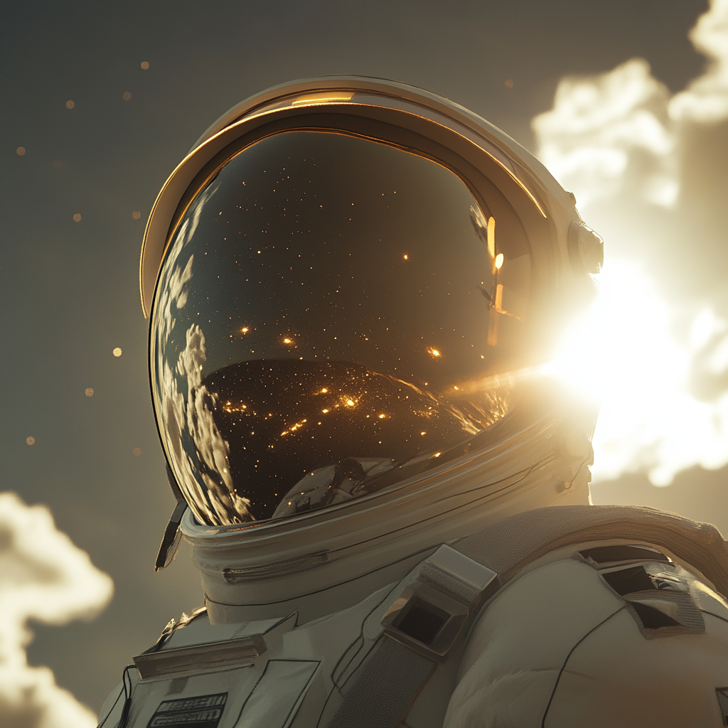 Astronaut in Space: Reflection of Sun