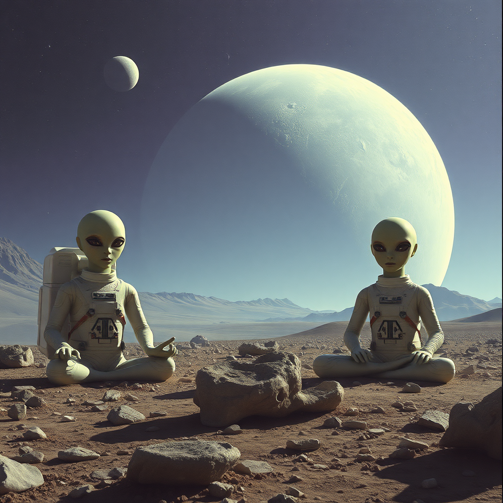 Astronauts land and encounter meditating alien beings.