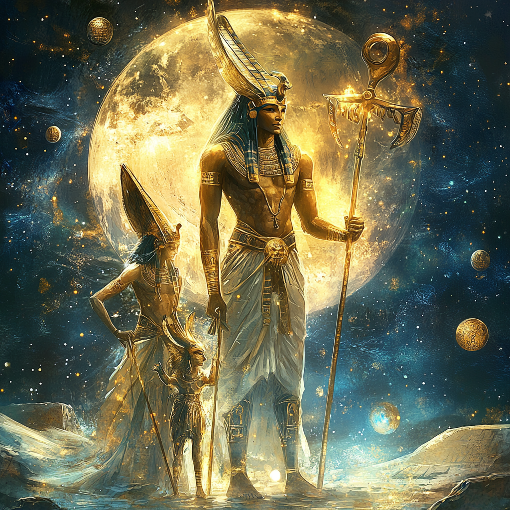 Atum, creator of world, children Shu and Tefnut.