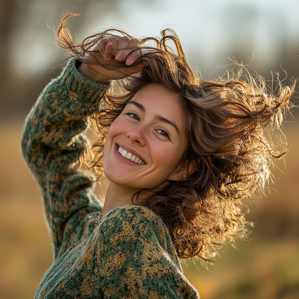 Authentic Romanian Woman Smiling in Nature