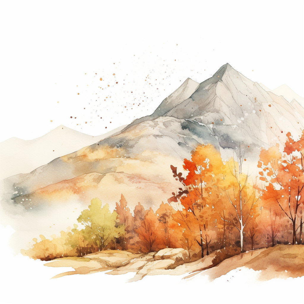Autumn Mountain Watercolor Illustration in Minimalist Style