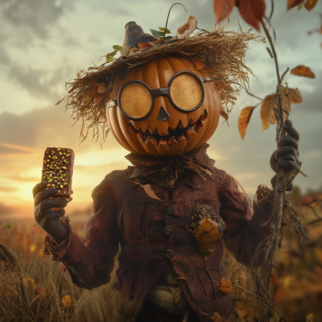 Autumn Scarecrow Holding Chocolate Bar